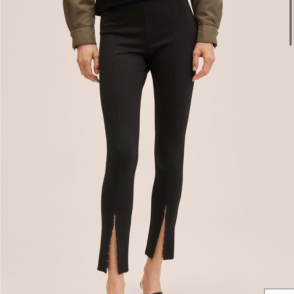 Mango Black Ankle-Cropped Pants with Slit